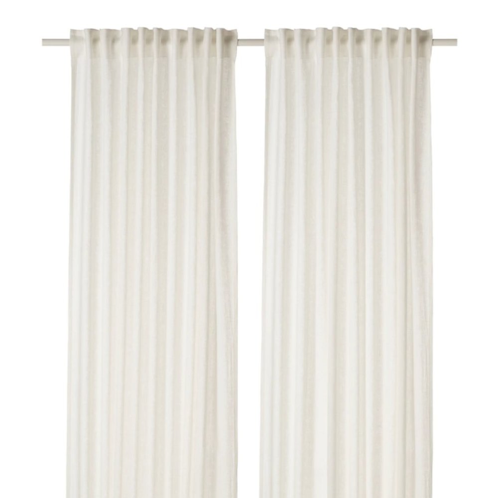 Ikea Aina Curtains 100% Linen White 2 Panels 57x98
